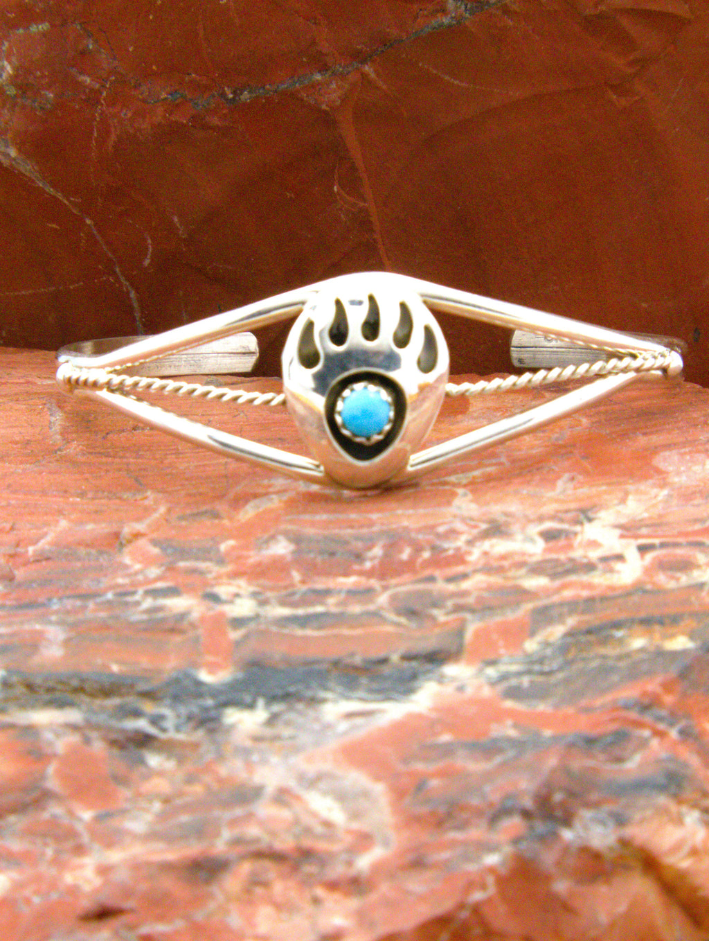 Turquoise Bear Paw Native American Cuff Bracelet