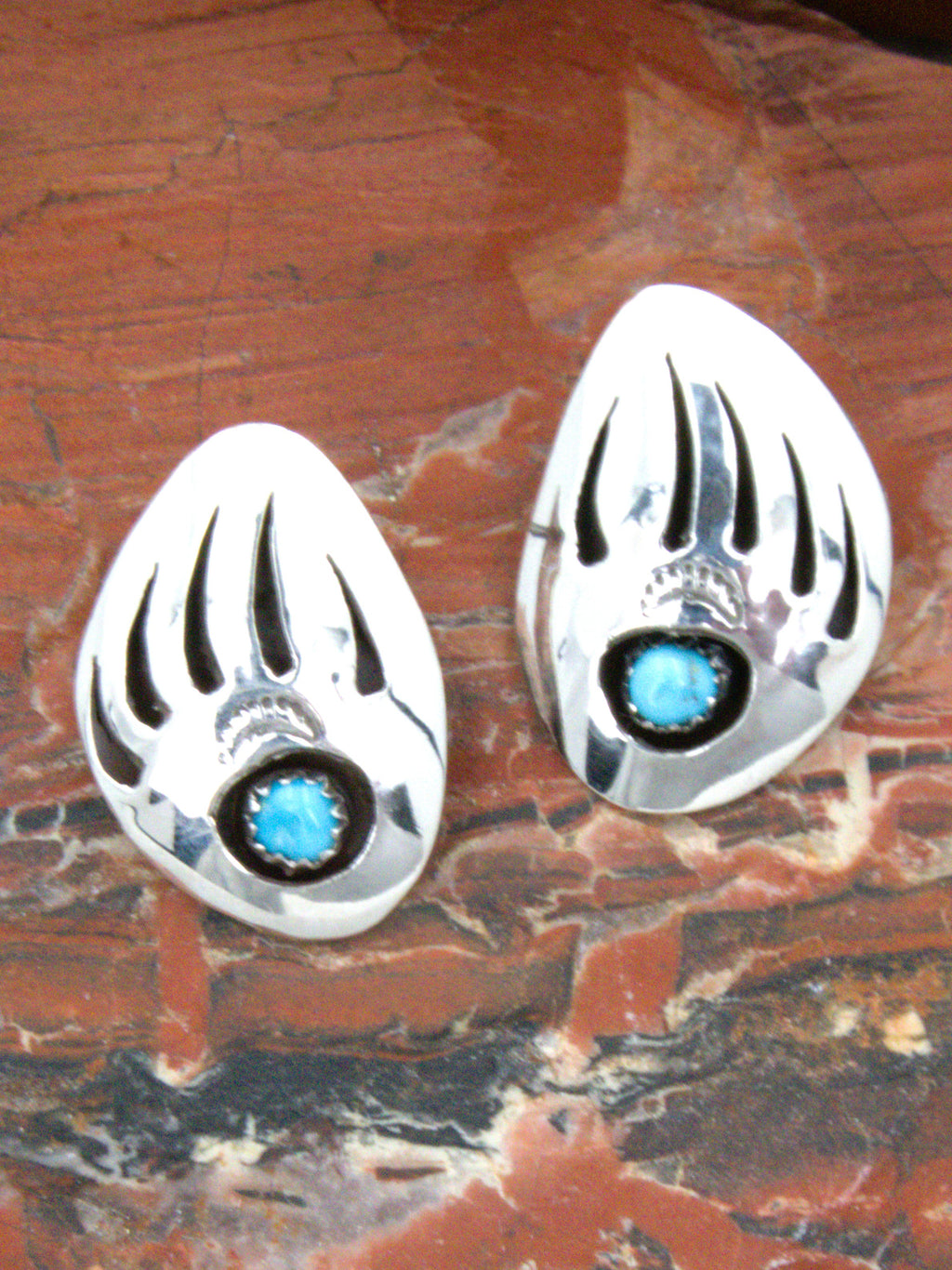 Large Bear Paw Pendant Earrings Turquoise Jewelry Set  EE01PE04