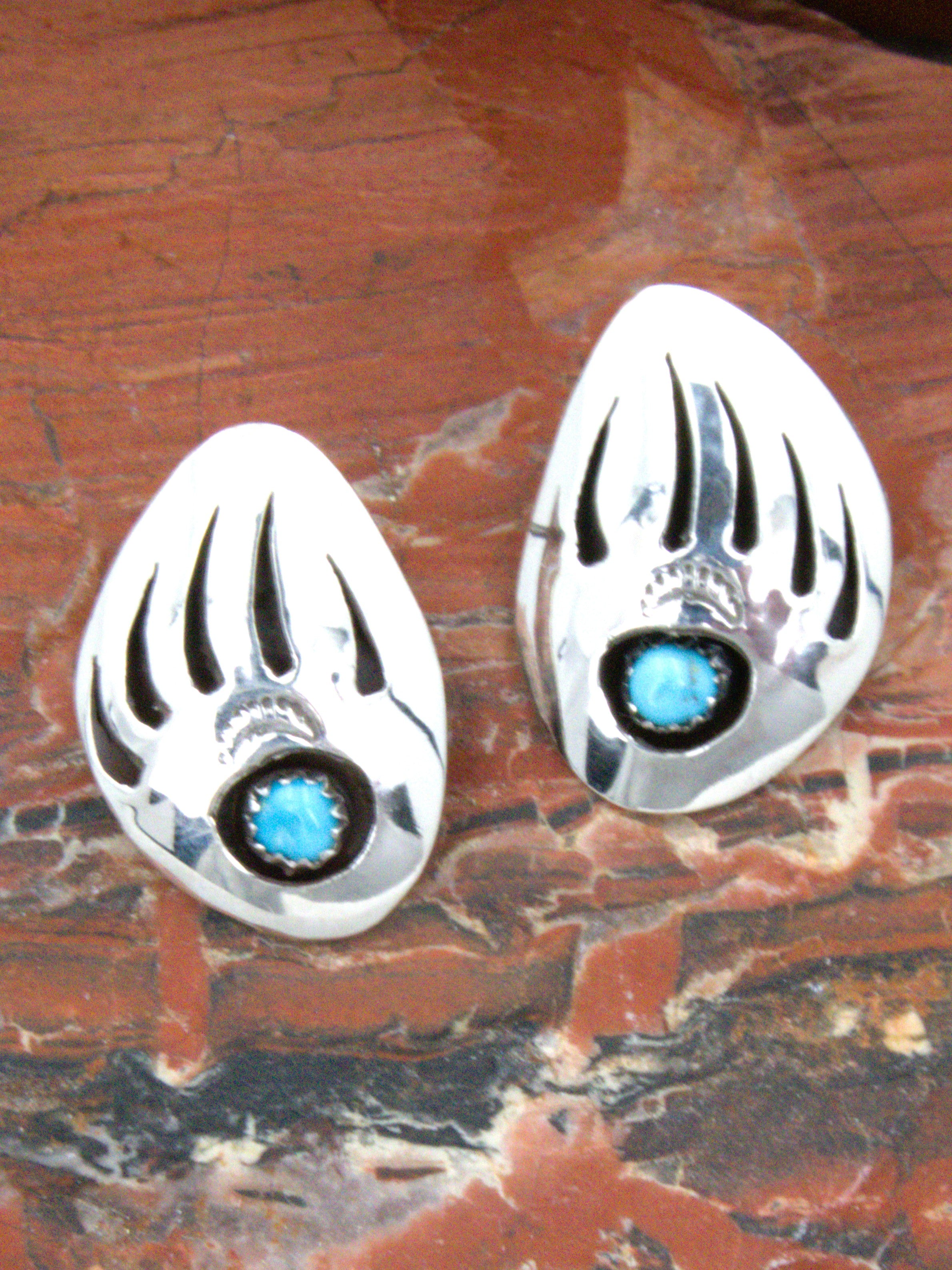 Large Bear Paw Pendant Earrings Turquoise Jewelry Set  EE01PE04