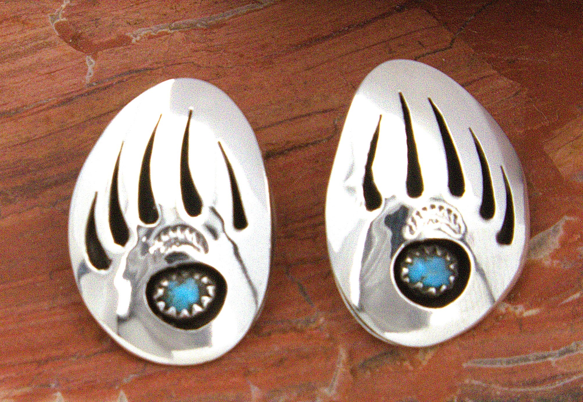 Native American Large Bear Paw Turquoise Earrings EE01
