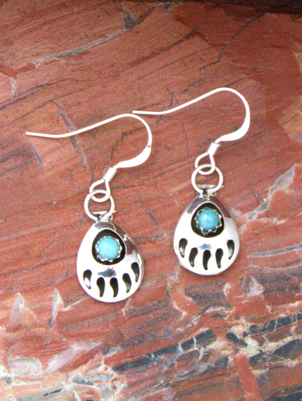 Native American Bear Paw Turquoise Dangle Earrings EE03