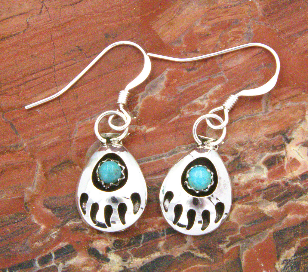 Native American Bear Paw Turquoise Dangle Earrings EE03