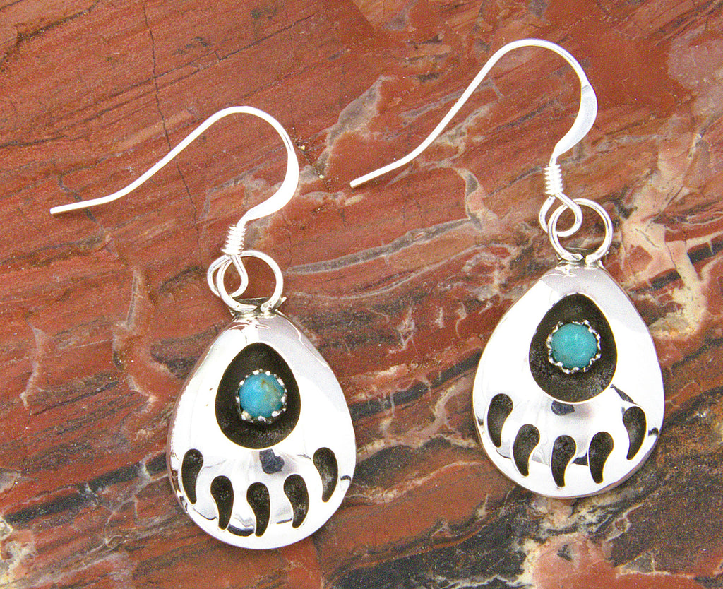 Native American Sterling Silver Medium Bear Paw Turquoise Jewelry Set EE04PE06