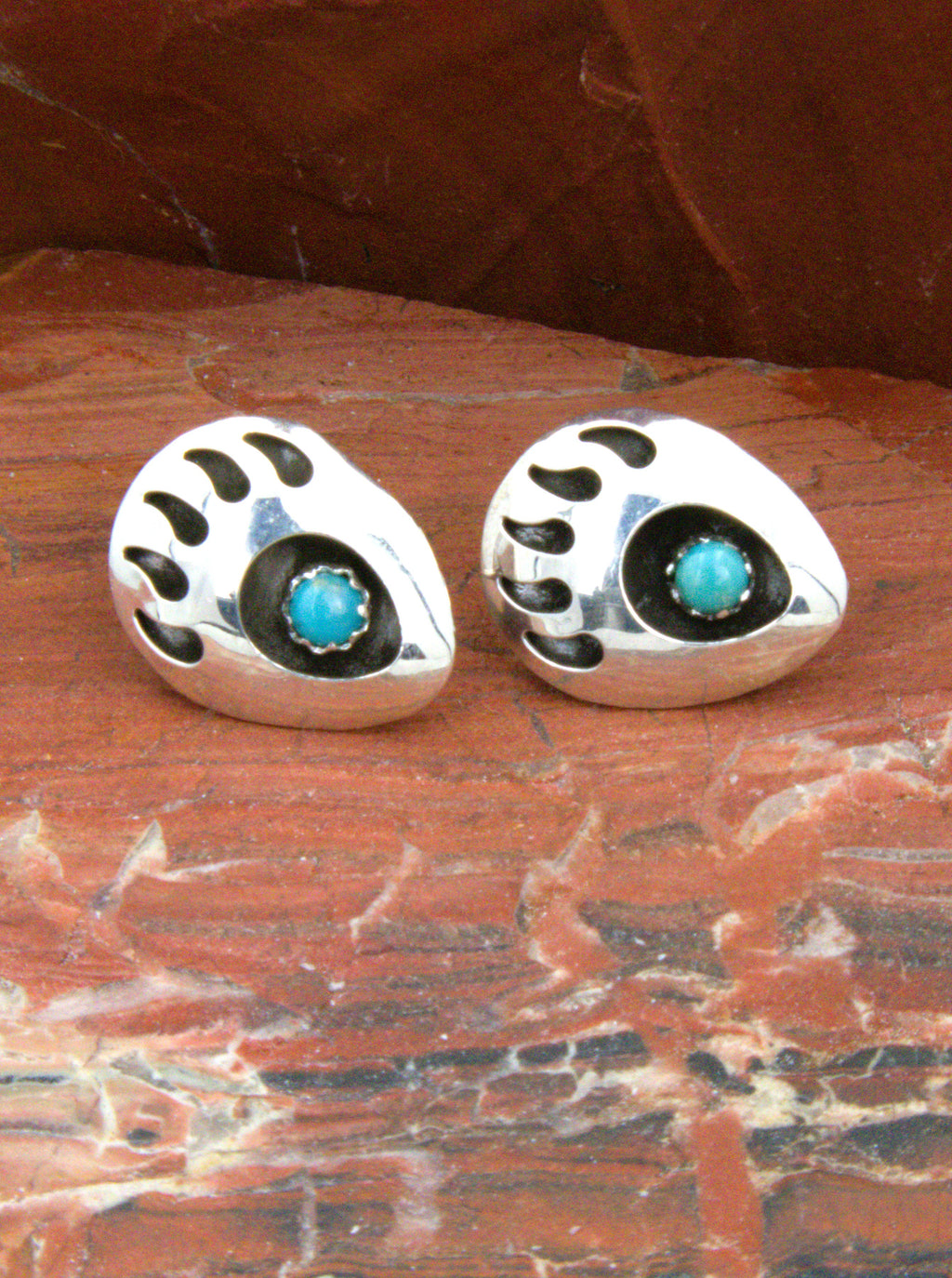 Native American Bear Paw Post Earrings Pendant Turquoise Jewelry Set  EE05PE06