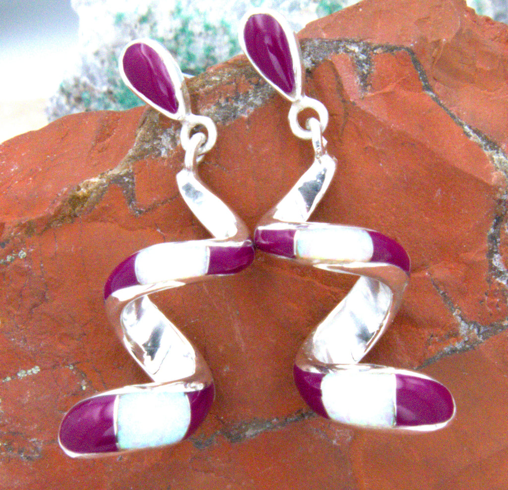 Sterling Silver Sugalite Opal Coiled Southwestern Dangle Earrings EO10