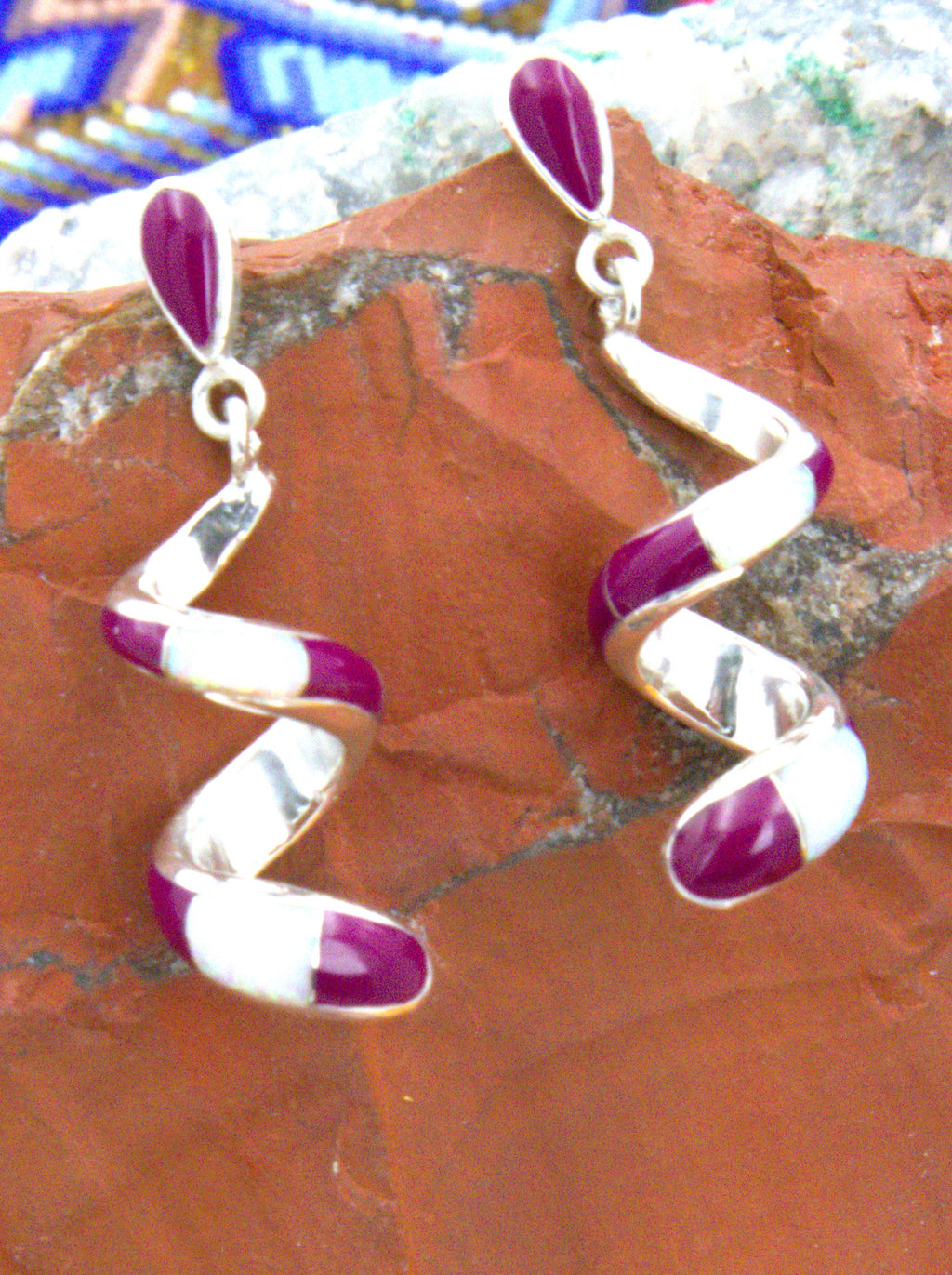 Sterling Silver Sugalite Opal Coiled Southwestern Dangle Earrings EO10