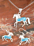 Turquoise Horse Dangle Earrings and Pendant Turquoise Jewelry Set EO11PO04