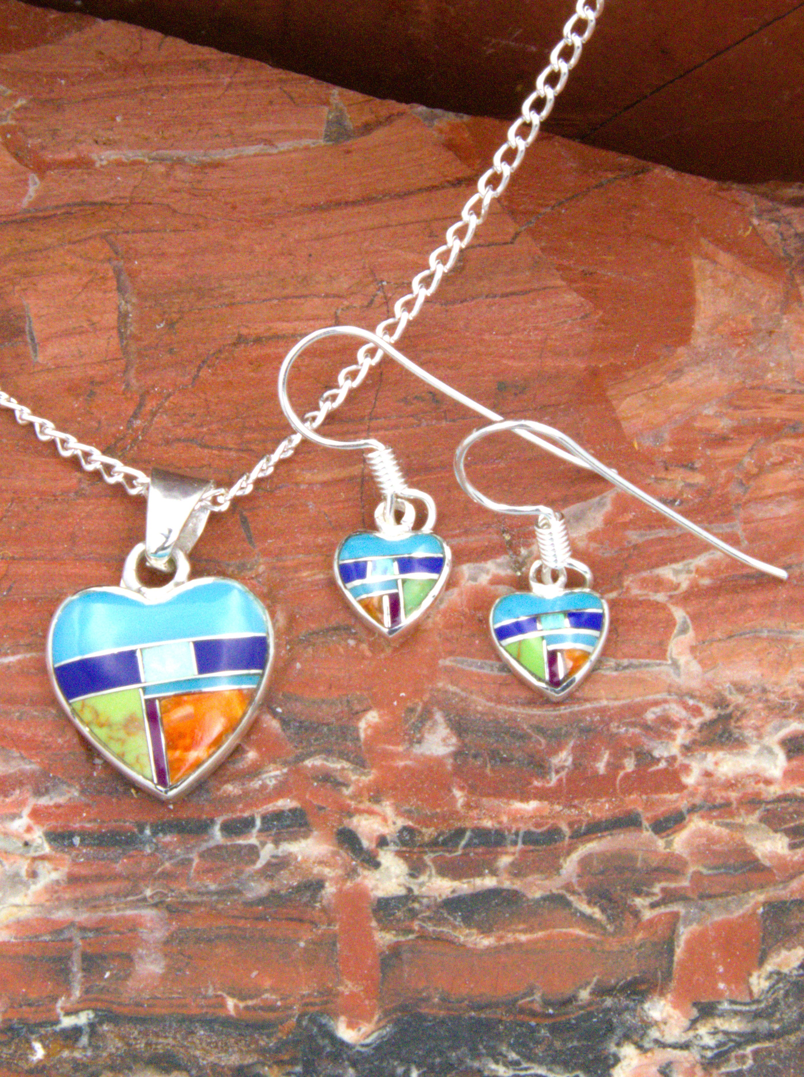 Heart Dangle Earrings and Pendant Turquoise Jewelry Set  EO13PO14