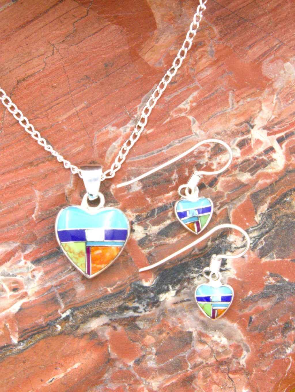 Heart Dangle Earrings and Pendant Turquoise Jewelry Set  EO13PO14