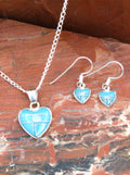 Sterling Silver Turquoise Heart Opal Earrings Pendant Turquoise Jewelry Set  EO15PO13