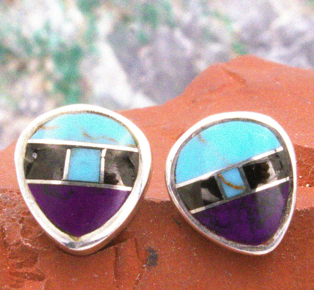 Sterling Silver Turquoise Onyx Sugalite Post Earrings EO14