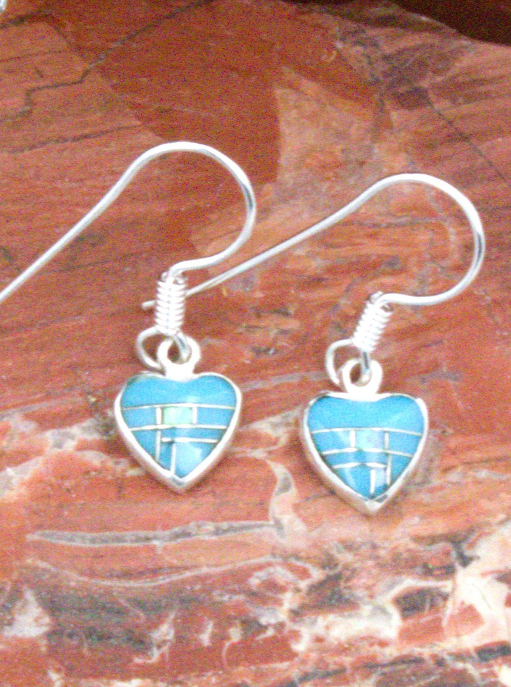 Sterling Silver Turquoise Opal Heart Earrings EO15