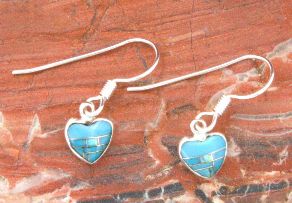 Sterling Silver Turquoise Opal Heart Earrings EO15