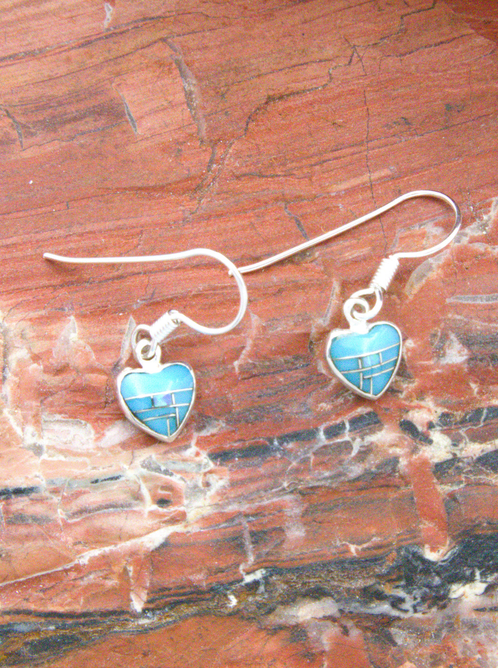 Sterling Silver Turquoise Opal Heart Earrings EO15