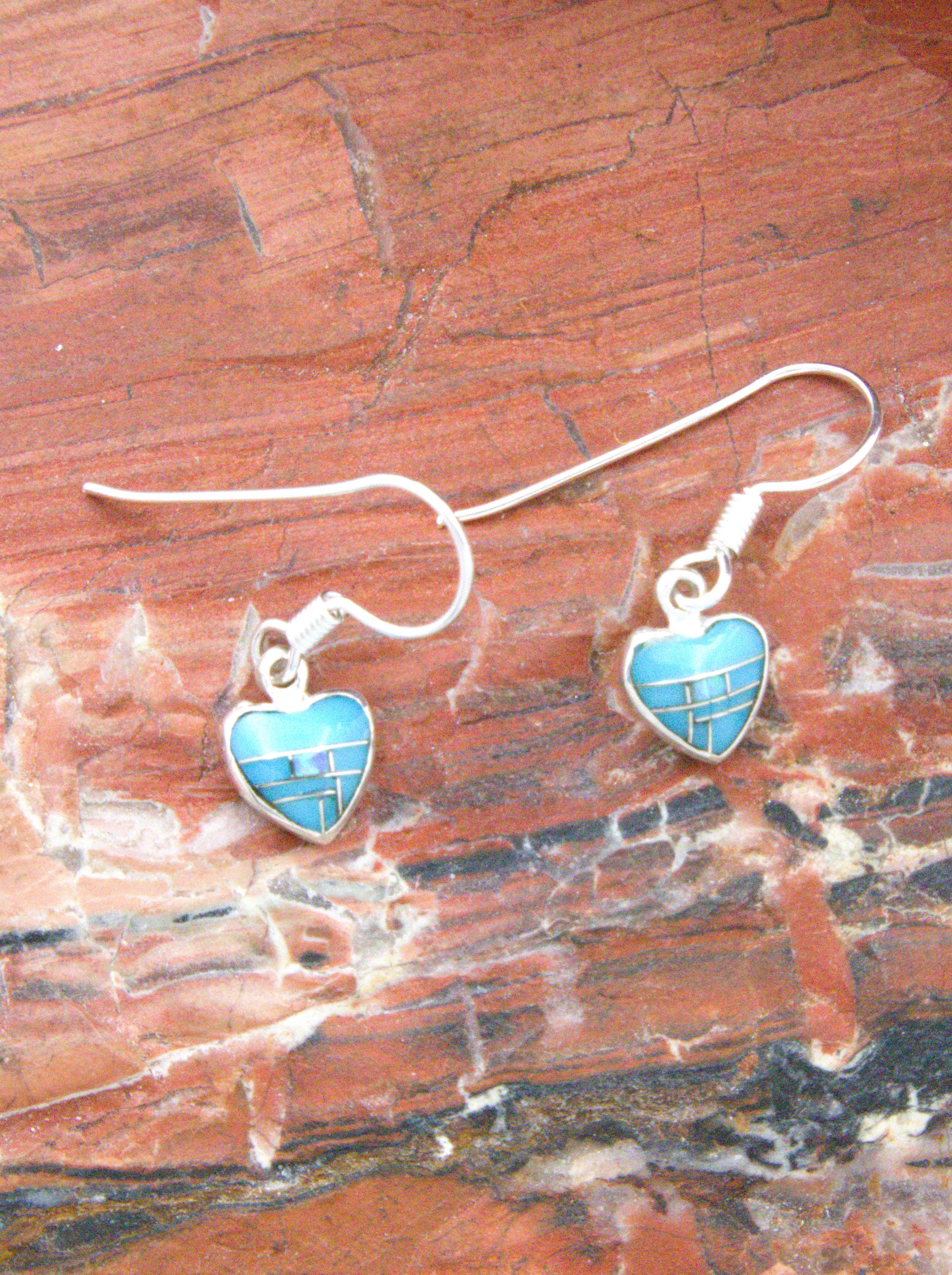 Sterling Silver Turquoise Opal Heart Earrings EO15