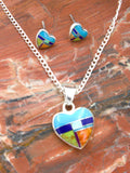 Turquoise Heart Pendant and Post Earrings Turquoise Jewelry Set  EO16PO14