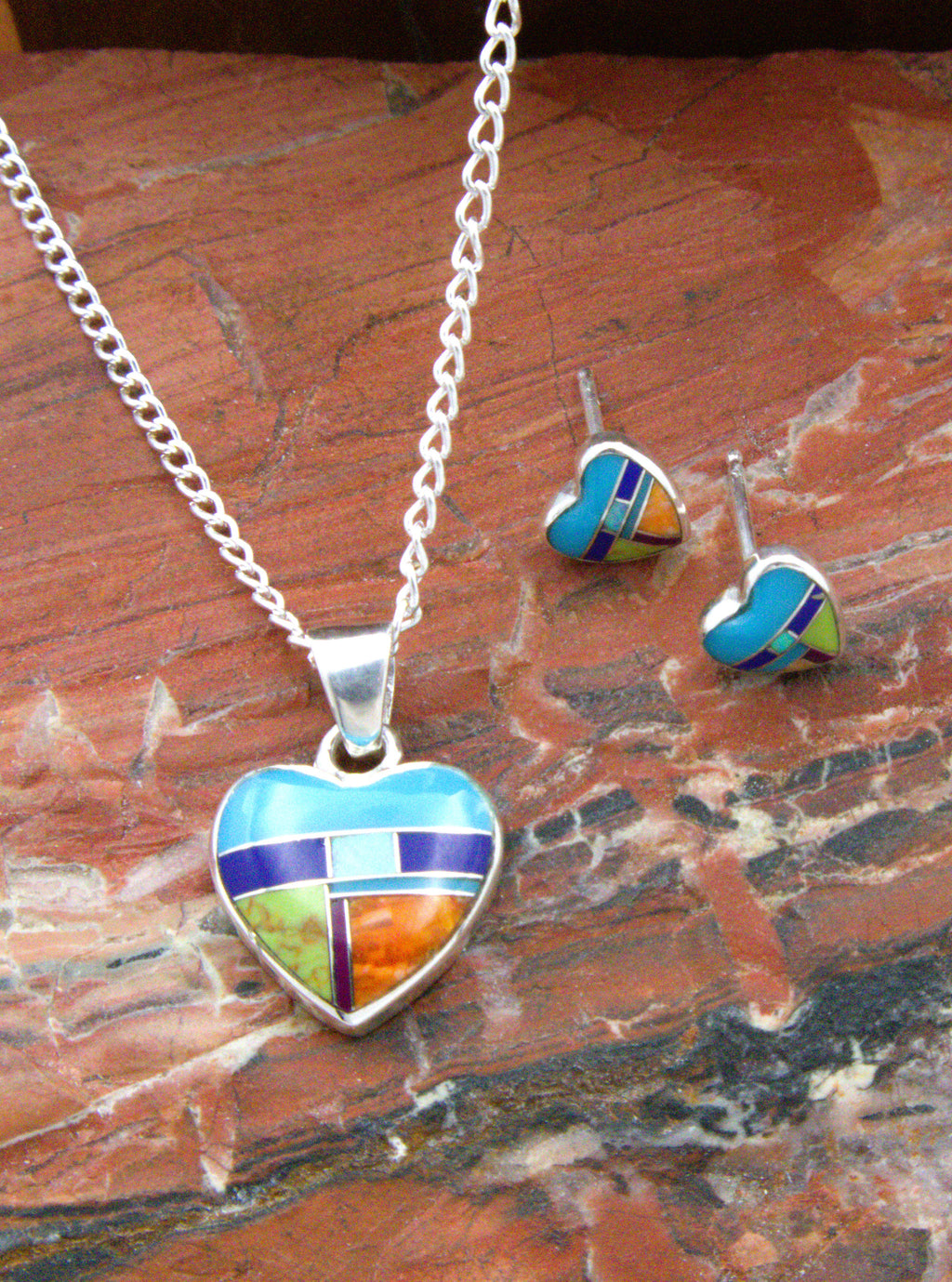 Turquoise Heart Pendant and Post Earrings Turquoise Jewelry Set  EO16PO14