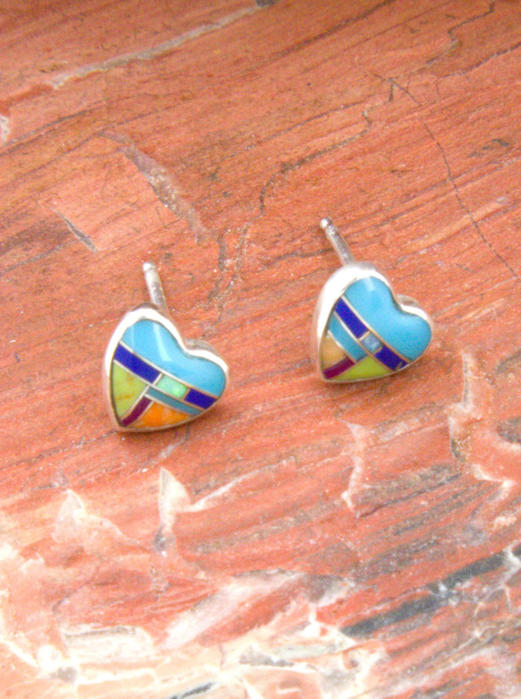 Turquoise Heart Pendant and Post Earrings Turquoise Jewelry Set  EO16PO14
