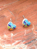 Sterling Silver Turquoise, Lapis, Sugalite, Spiny Oyster Opal Post Heart Earrings EO16