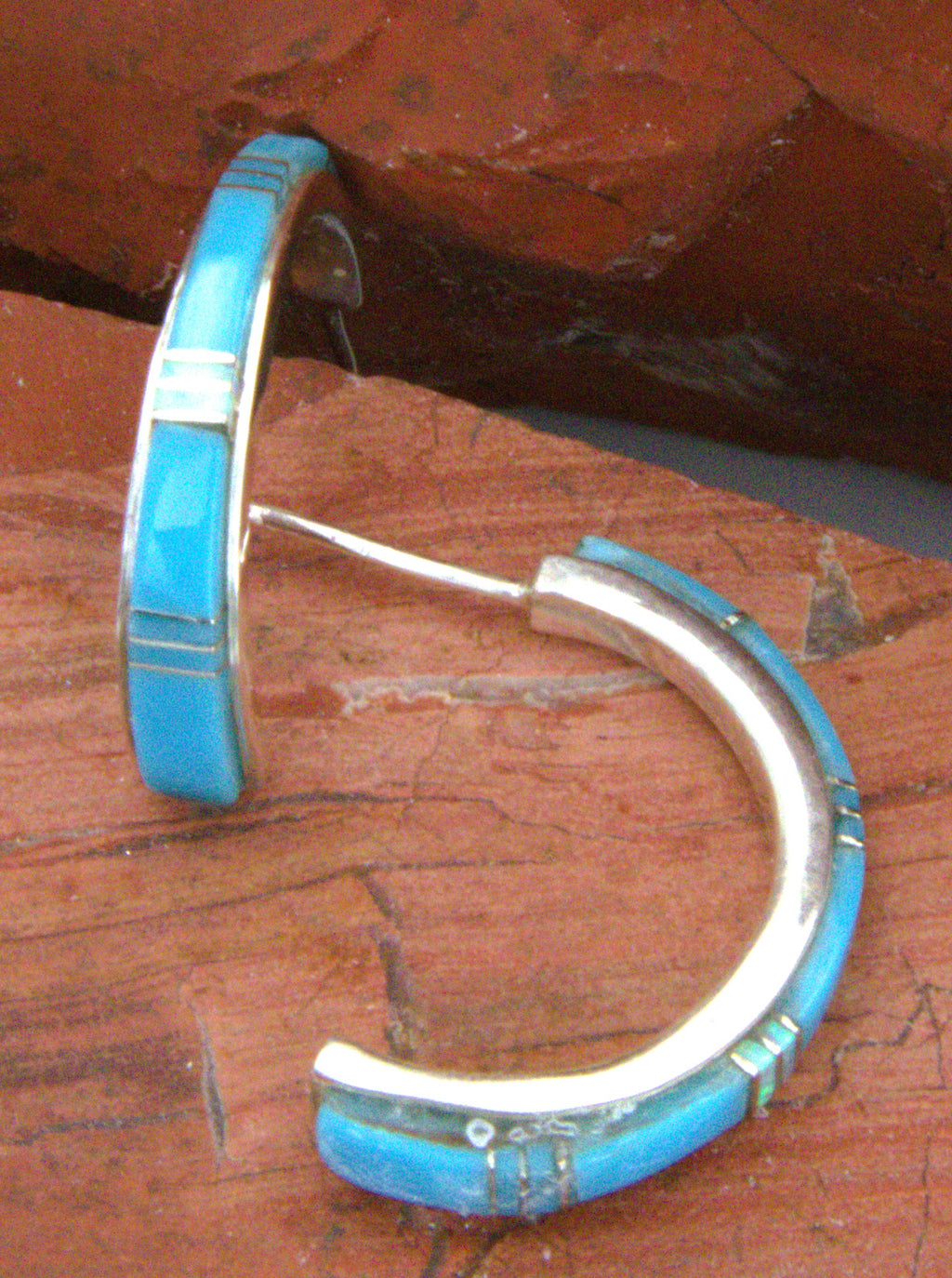 Sterling Silver Turquoise Inlay Hoop Earrings EO17