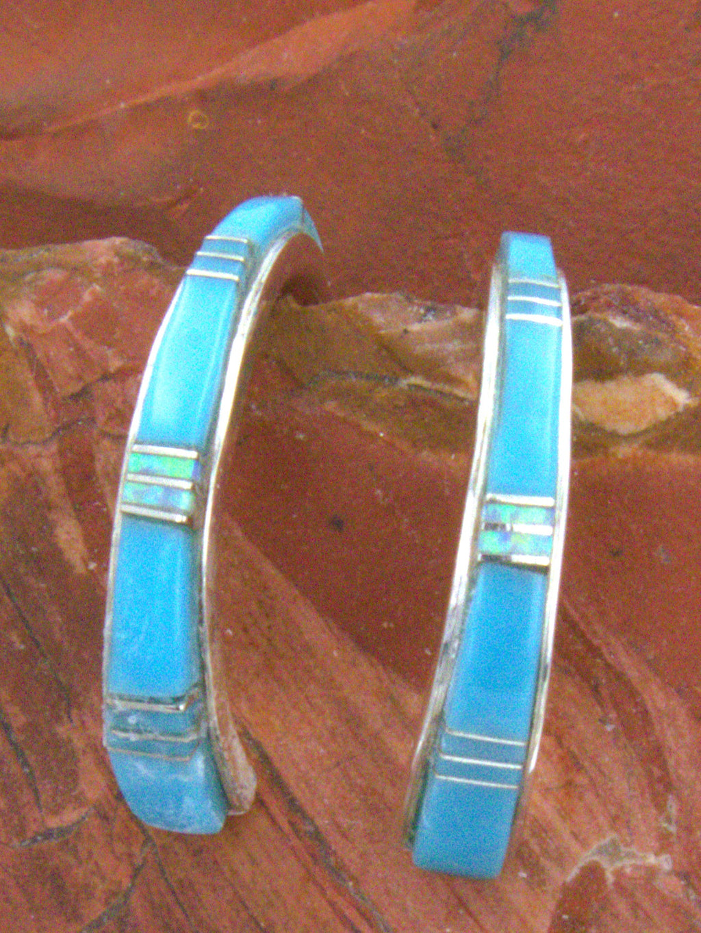 Sterling Silver Turquoise Inlay Hoop Earrings EO17