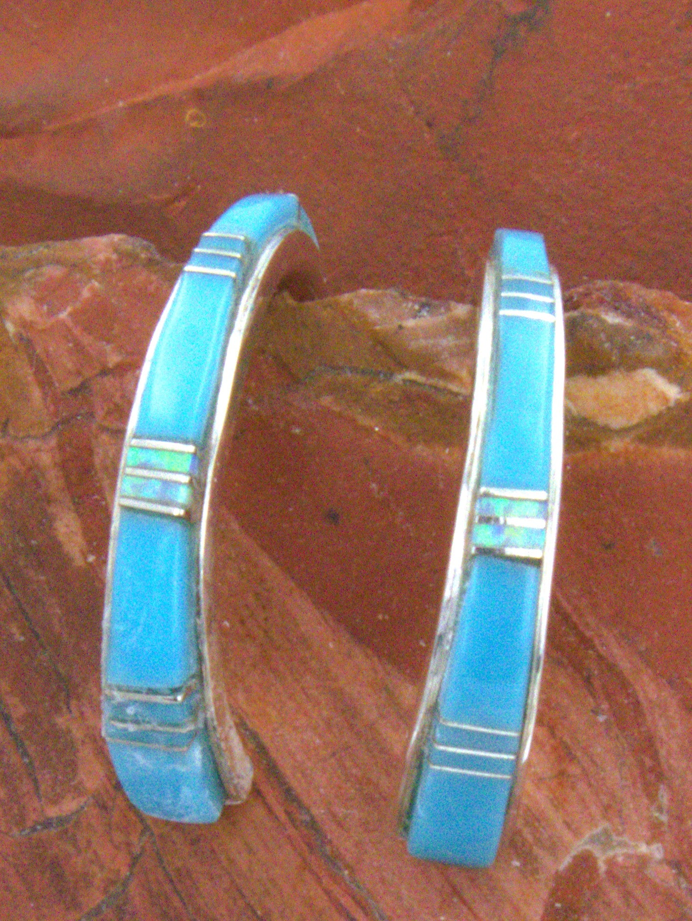 Sterling Silver Turquoise Inlay Hoop Earrings EO17