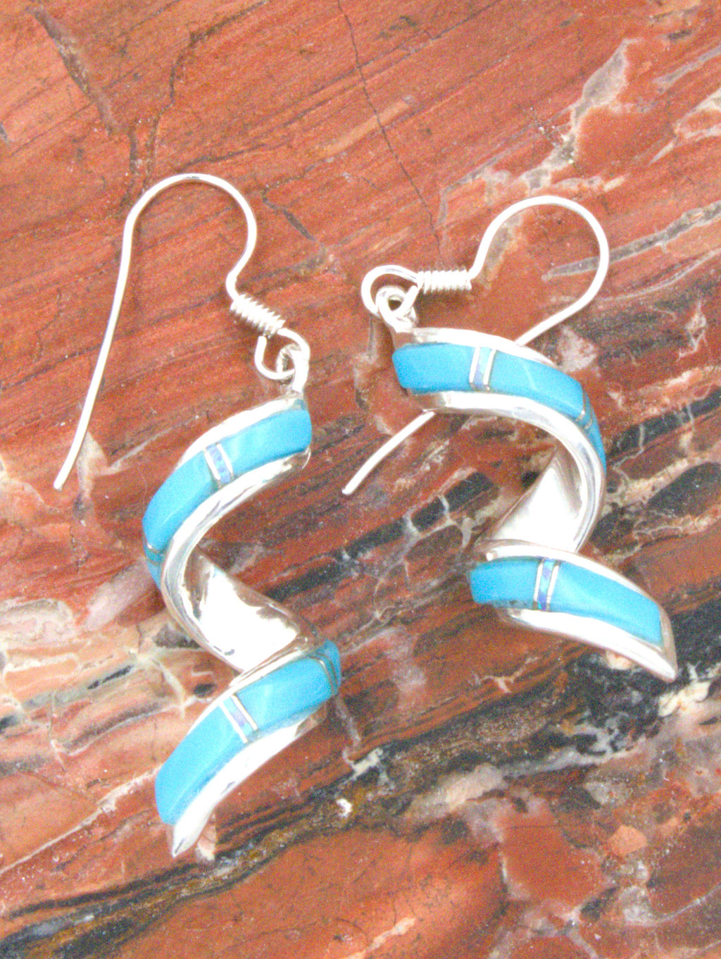 Sterling Silver Coiled Turquoise Dangle Earrings EO18