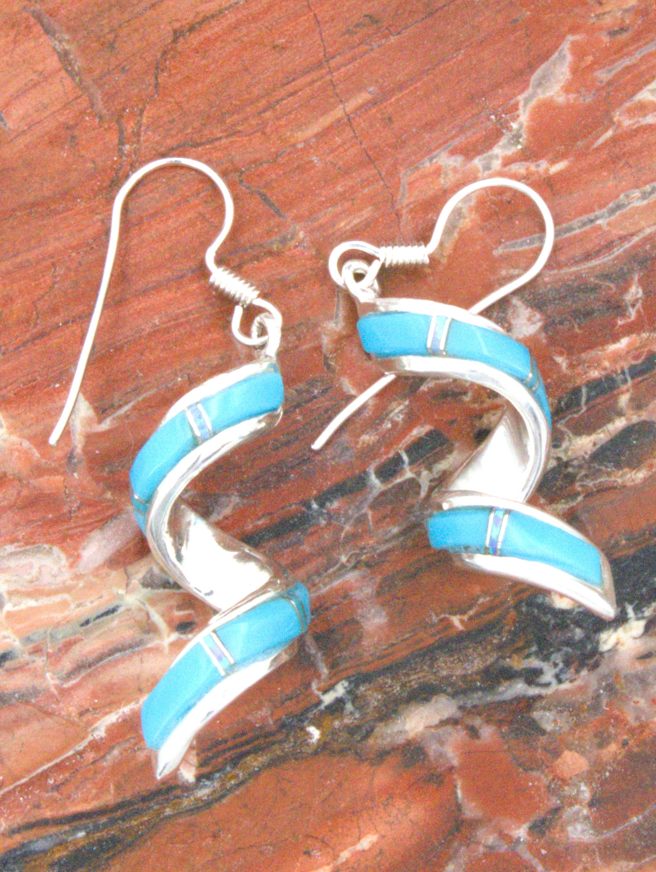 Sterling Silver Coiled Turquoise Dangle Earrings EO18