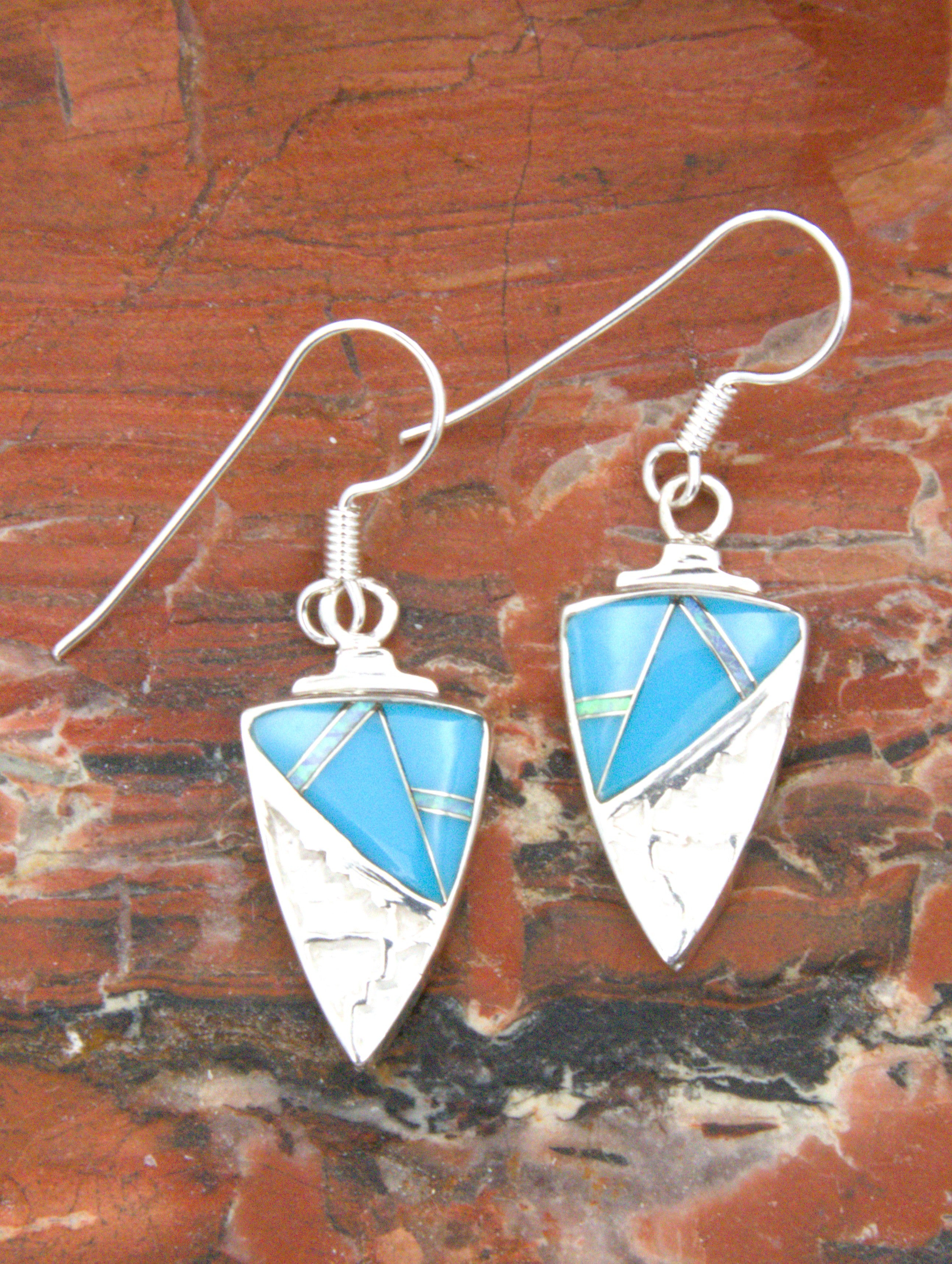 Sterling Silver Turquoise Opal Arrowhead Dangle Earrings EO19