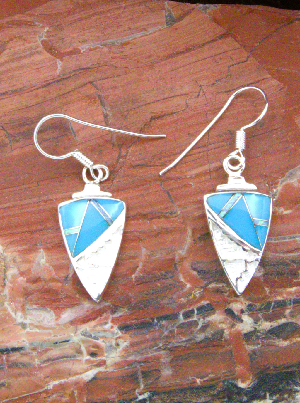 Sterling Silver Turquoise Opal Arrowhead Dangle Earrings EO19