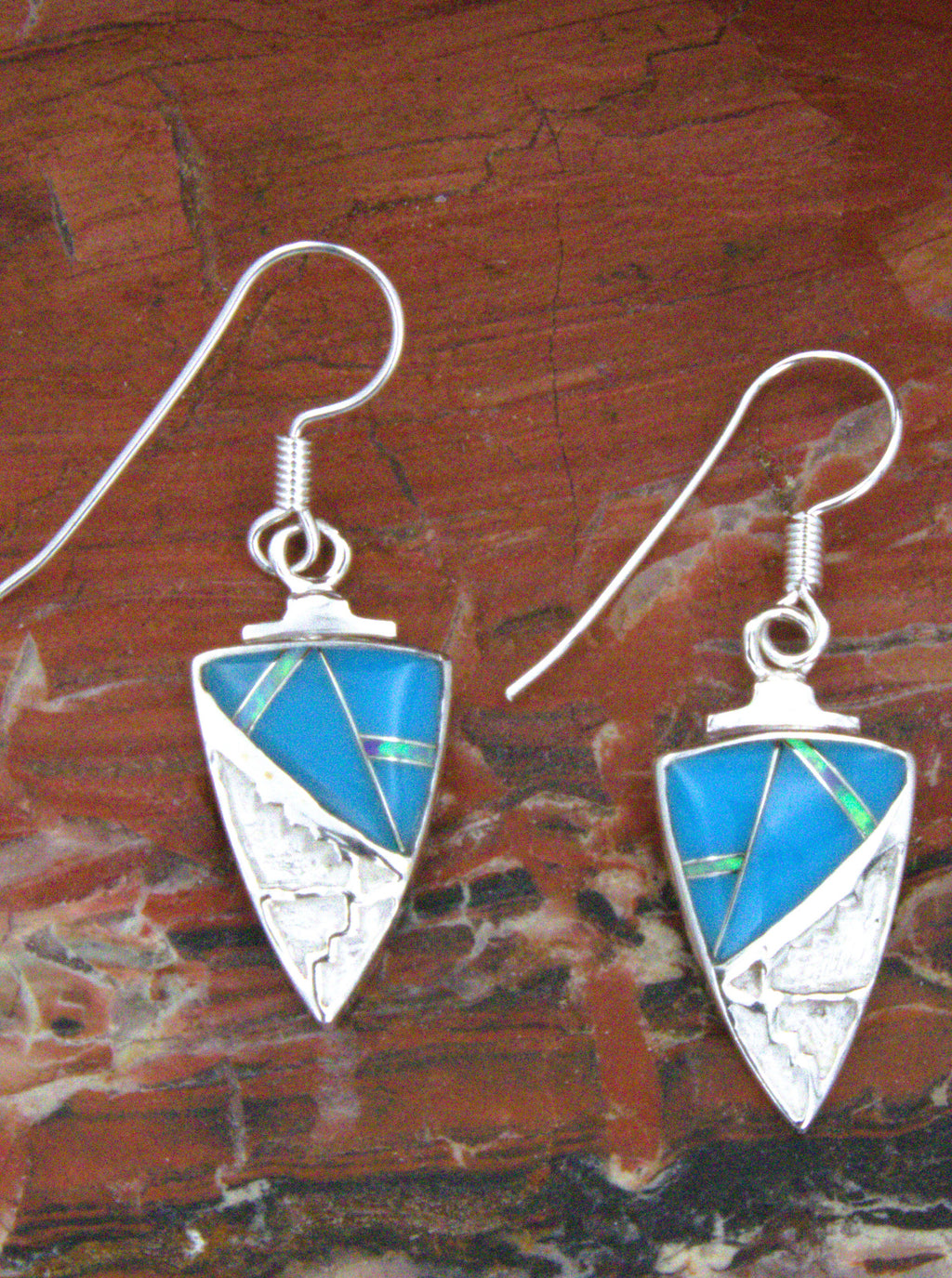 Sterling Silver Turquoise Opal Arrowhead Dangle Earrings EO19