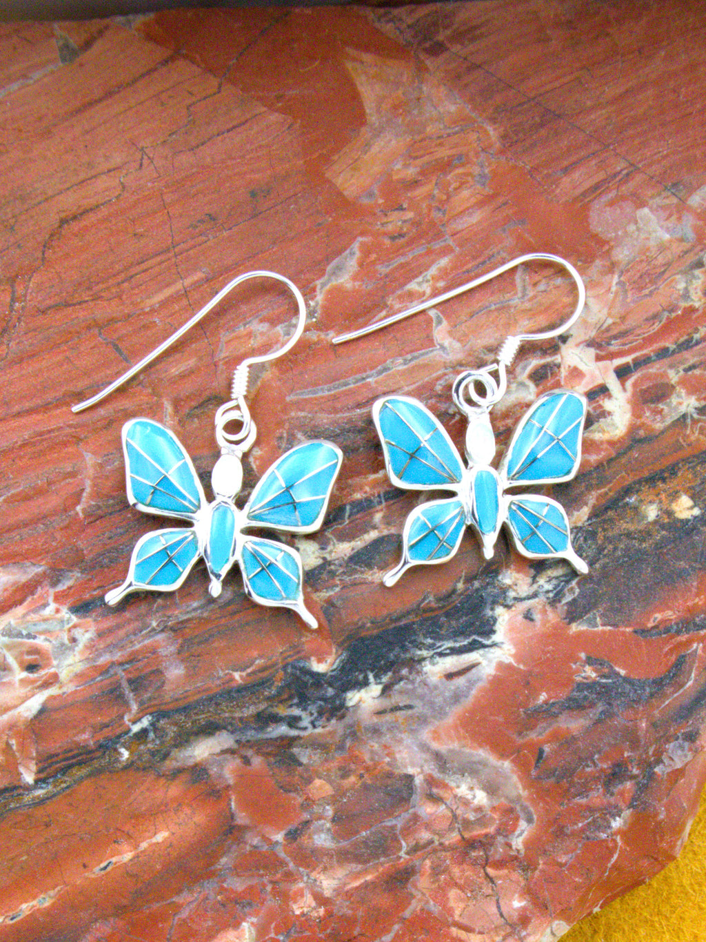 Turquoise and Opal Butterfly Dangle Earrings Pendant Turquoise Jewelry Set