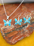 Turquoise and Opal Butterfly Dangle Earrings Pendant Turquoise Jewelry Set