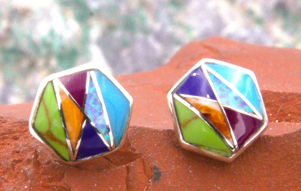 Sterling Silver Turquoise Lapis Sugalite Opal Post Earrings EO22