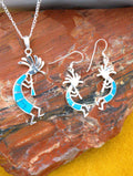 Kokopelli Pendant Dangle Earrings Sterling Silver Turquoise Jewelry Set