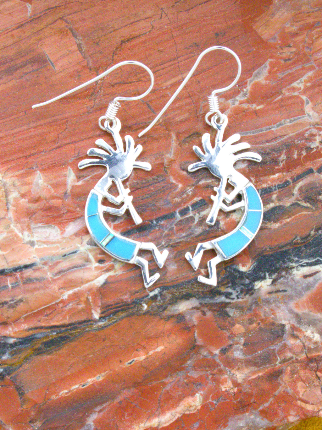 Kokopelli Pendant Dangle Earrings Sterling Silver Turquoise Jewelry Set