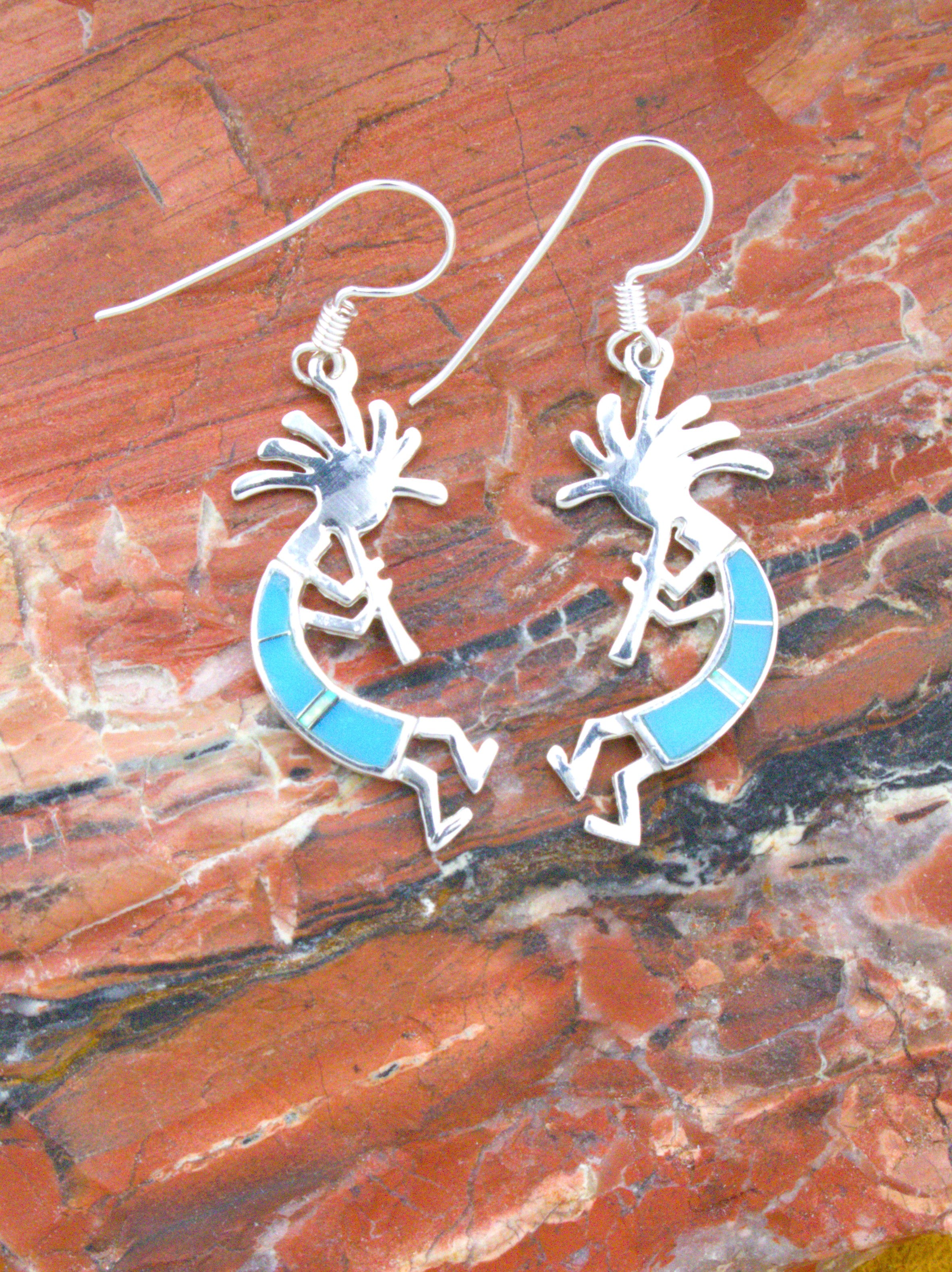 Kokopelli Pendant Dangle Earrings Sterling Silver Turquoise Jewelry Set