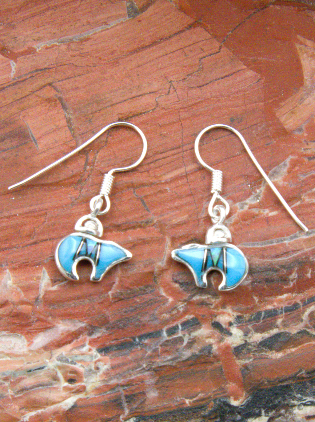 Turquoise Onyx Opal Heartline Bear Dangle Earrings EO24