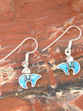Sterling Silver Turquoise Onyx Opal Heartline Bear Dangle Earrings EO24