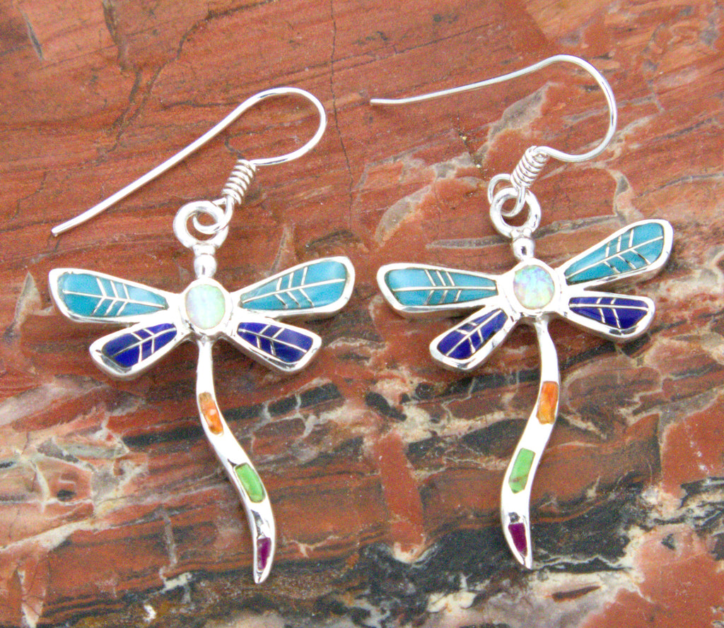 Turquoise Jewelry Sterling Silver Turquoise Dragonfly Dangle Earrings EO25