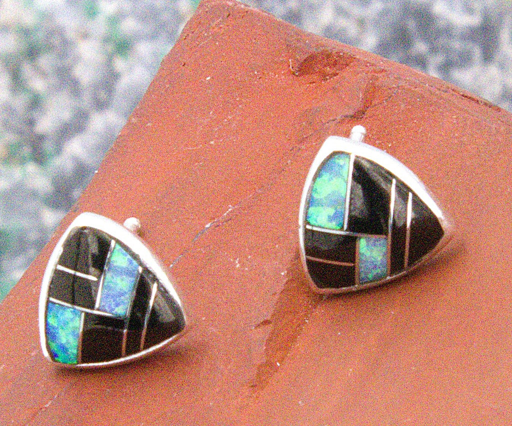 Sterling Silver Onyx Opal Post Southwestern Earrings EO27