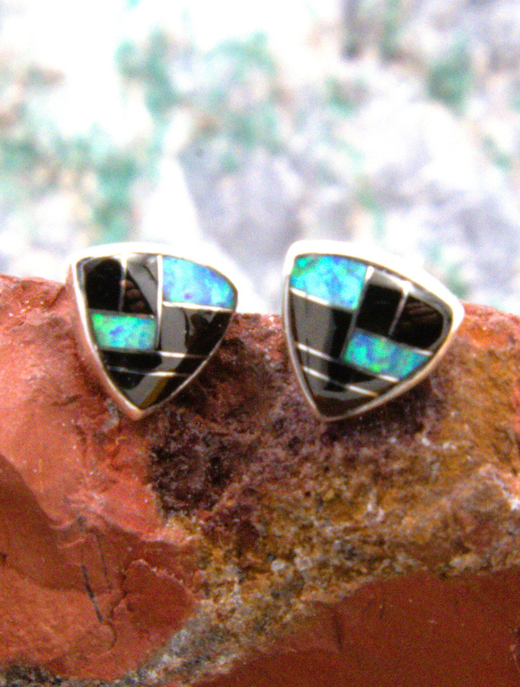 Sterling Silver Onyx Opal Post Southwestern Earrings EO27