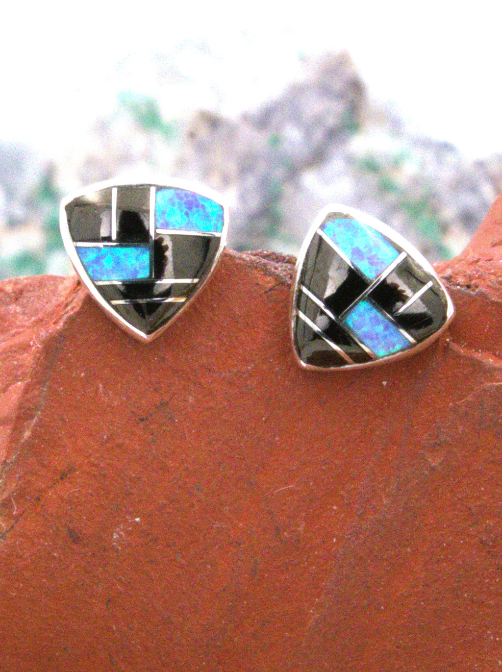 Sterling Silver Onyx Opal Post Southwestern Earrings EO27