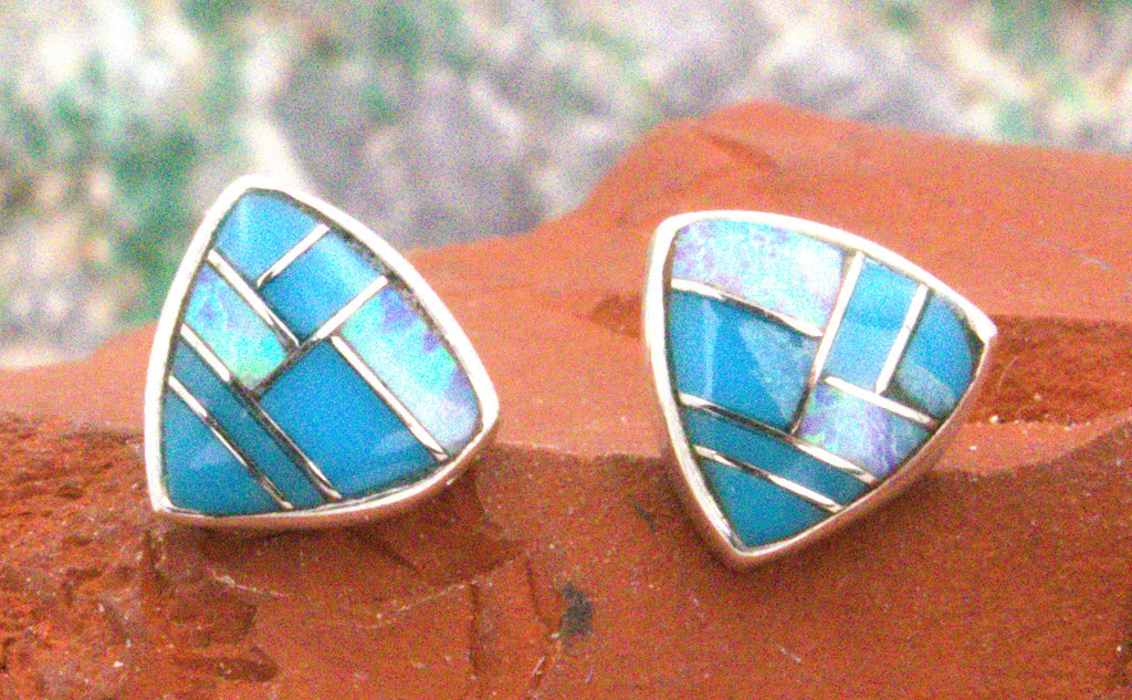 Sterling Silver Turquoise Opal Post Earrings EO28