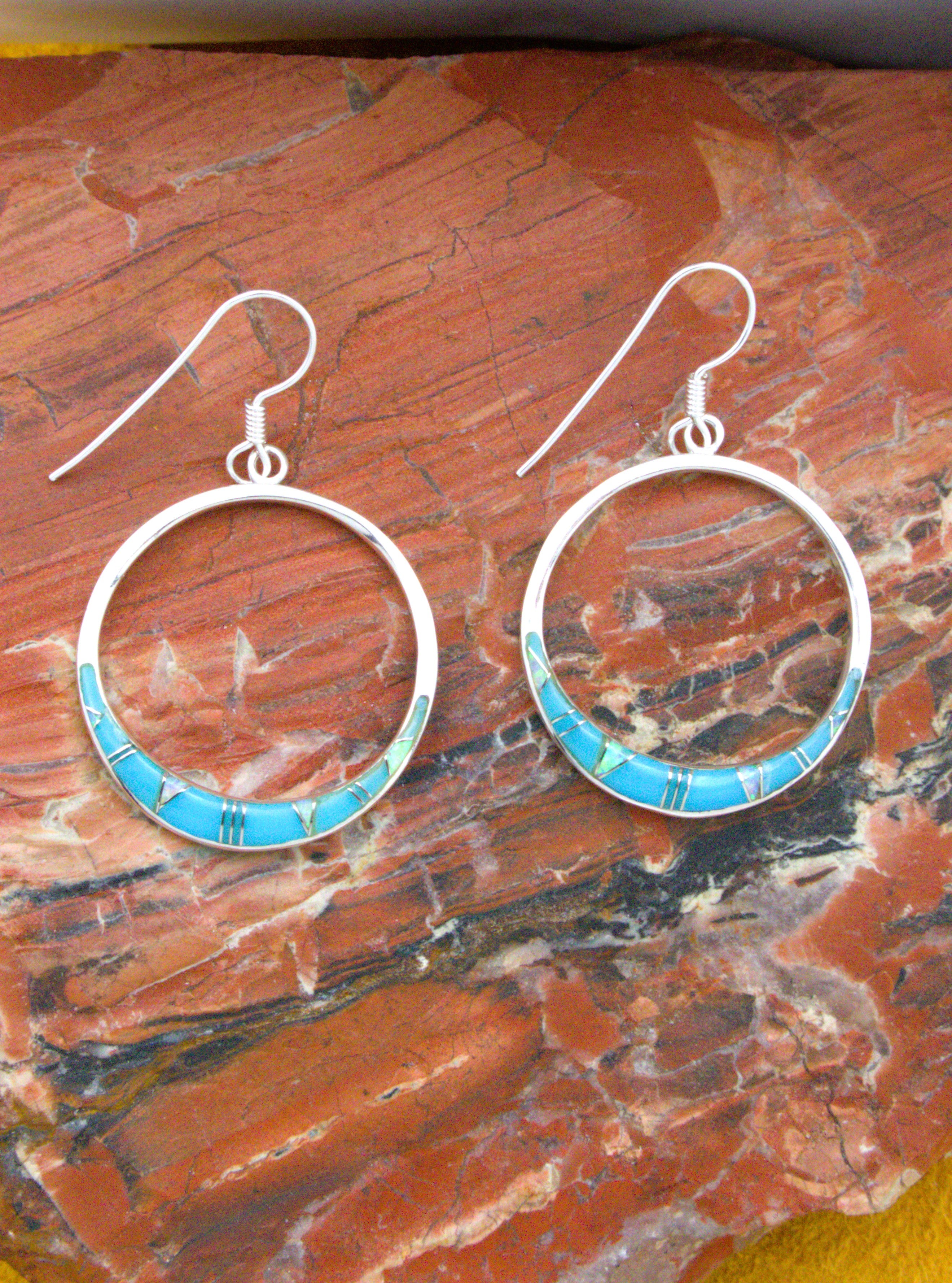 Turquoise Sterling Silver Hoop Dangle Earrings