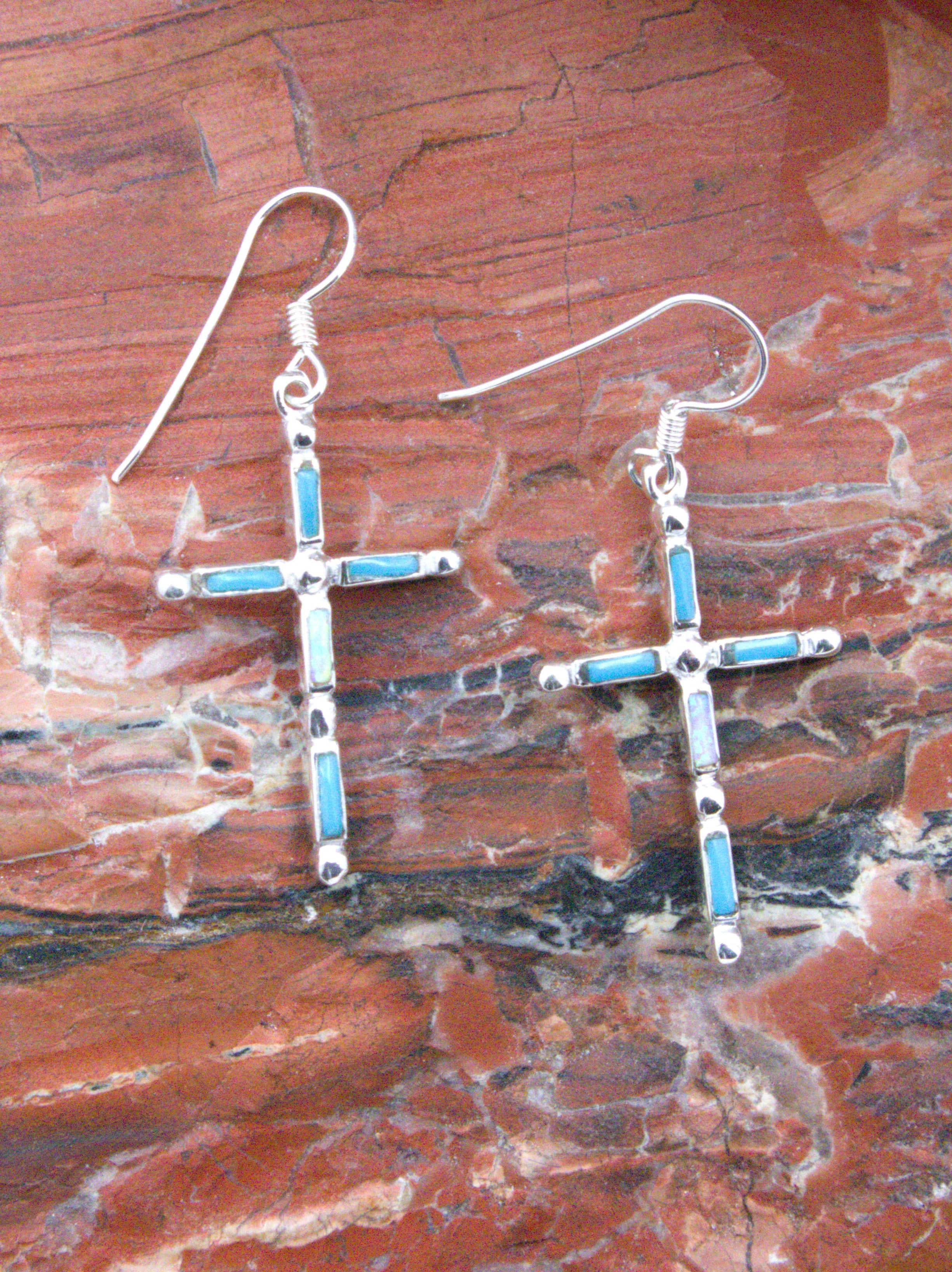 Sterling Silver Turquoise Cross Dangle Earrings EO30