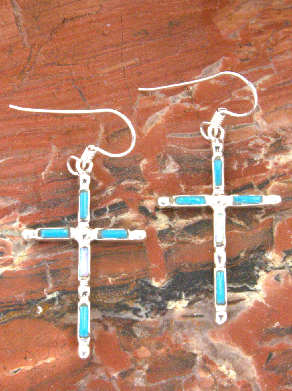 Turquoise Jewelry Sterling Silver Turquoise Cross Dangle Earrings EO30