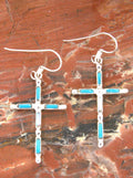 Turquoise Jewelry Sterling Silver Turquoise Cross Dangle Earrings EO30