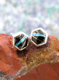 Onyx and Opal Sterling Silver Post Earrings