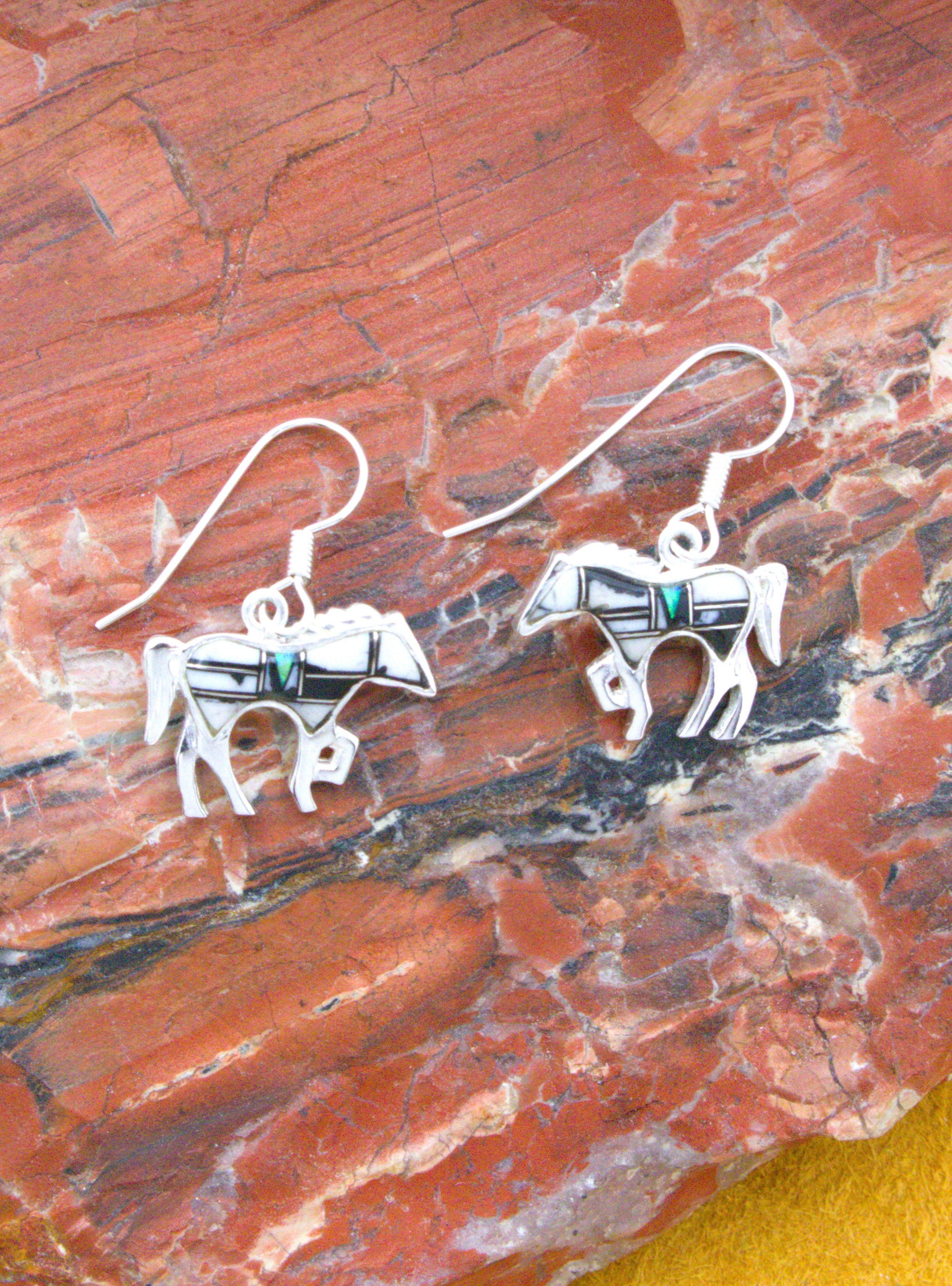White Buffalo Turquoise Horse Dangle Earrings